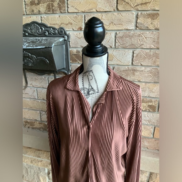 Trendy Brown Matching Pant Long Sleeve Button Up Set Women’s Size Small/Medium - Picture 9 of 11